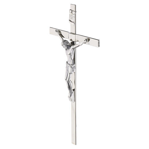 Croix murale 30x15 cm en métal poli avec corps en zamak argenté 2