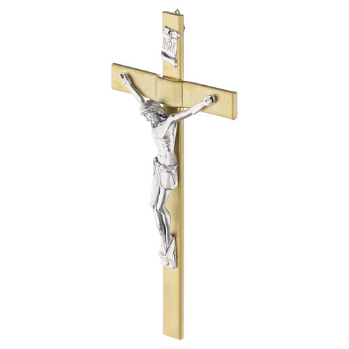 Cruz de metal de pared 20x10 cm acabado plateado con cuerpo en zama 2