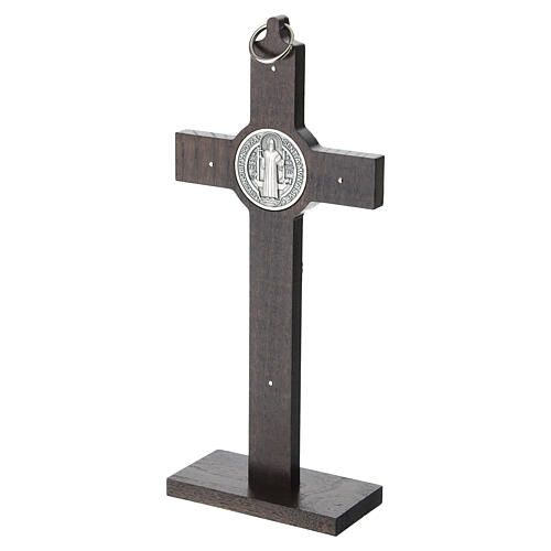 Saint Benedict crucifix in mahogany wood with base and wall hook 6