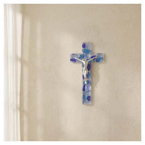 Murano glass mosaic cross with silvered Christ, 16x10 cm 2