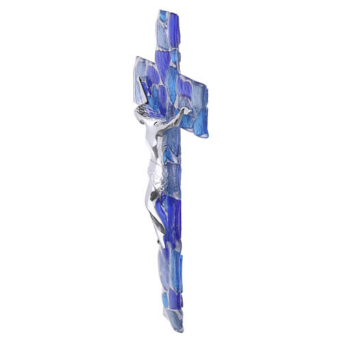 Croce vetro Murano Mosaico blu 25x15 cm corpo argentato 3