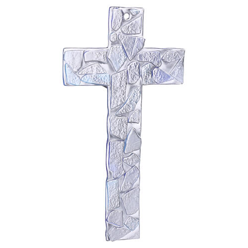 Croce vetro Murano Mosaico blu 25x15 cm corpo argentato 4