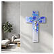 Crucifix galets bleus verre de Murano corps en résine argentée 16 cm s2