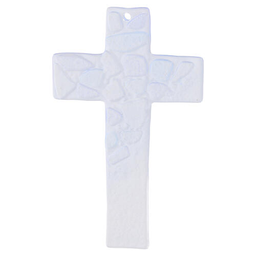 Blue pebble Murano glass crucifix with silver resin body, 16 cm 4