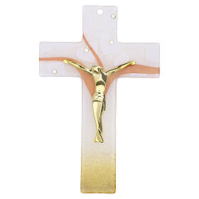 Croce vetro murano decoro cuori 15x10 cm corpo Cristo dorato
