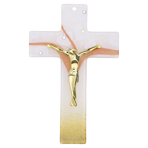 Croce vetro murano decoro cuori 15x10 cm corpo Cristo dorato 1