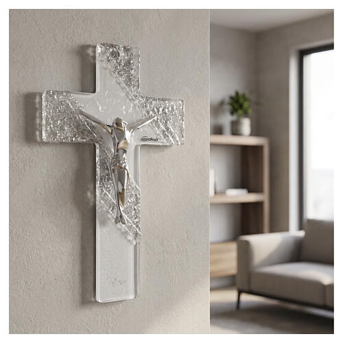 Croce Sahar vetro di Murano corpo Cristo resina argentato 16 cm 2