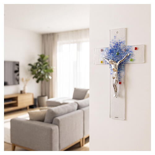 Murano Glass Crucifix Light Blue with Murrine, 35x20 cm 2
