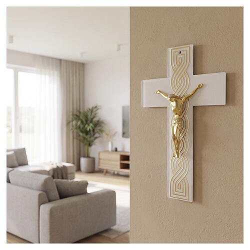 Crucifix verre de Murano motif grec doré 35x20 cm 2