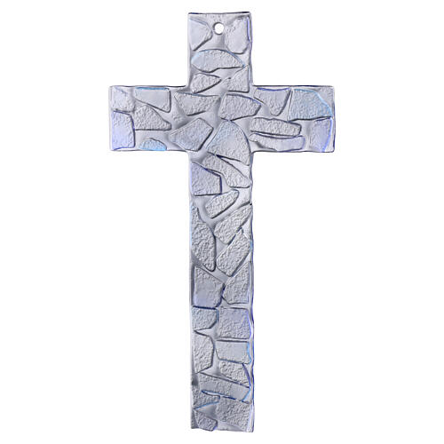 Mosaic Murano glass crucifix with silvered resin body of Christ, 14x8 in 4