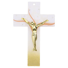 Croce decoro cuori in vetro di Murano corpo di Cristo resina dorato 25x15 cm