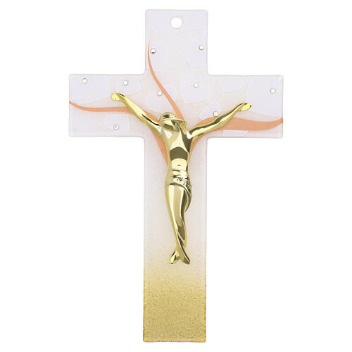 Croce decoro cuori in vetro di Murano corpo di Cristo resina dorato 25x15 cm 1