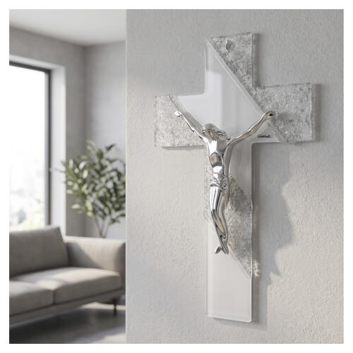 Crocifisso Sahar vetro di Murano 25x15 cm decoro grigio 2