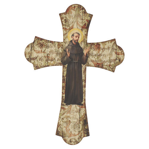 Cruz vintage em madeira de choupo São Francisco de Assis 30x20 cm 1