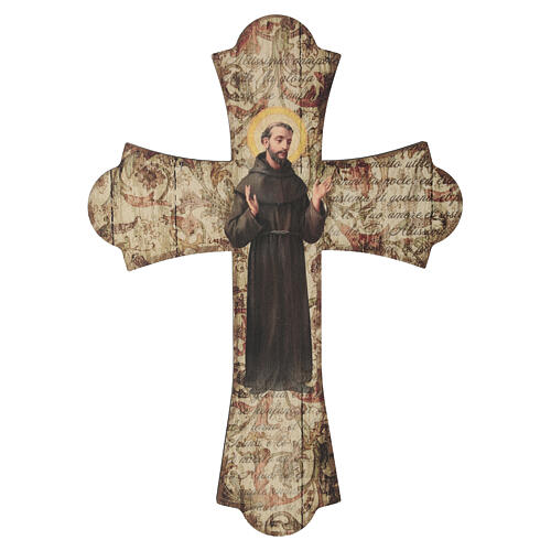 Croce vintage San Francesco d'Assisi in legno di pioppo 30x21 cm 1