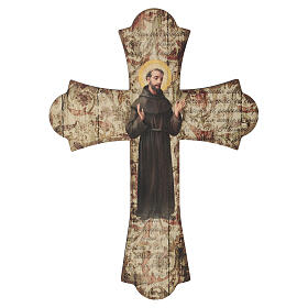 Vintage St. Francis of Assisi Cross in Poplar Wood, 30x21 cm