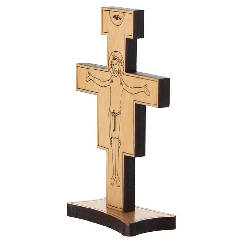 San Damiano table crucifix in olive wood, Poor Clares Monastery 10x6.5 cm 3