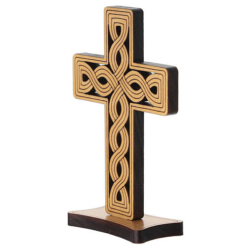 Interlaced Celtic Table Cross in Olive Wood, Poor Clares Monastery 10x6.5 cm 3