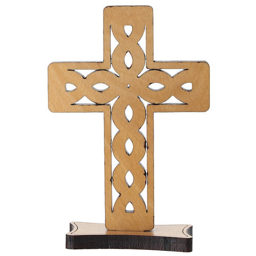 Interlaced Celtic Table Cross in Olive Wood, Poor Clares Monastery 10x6.5 cm 4