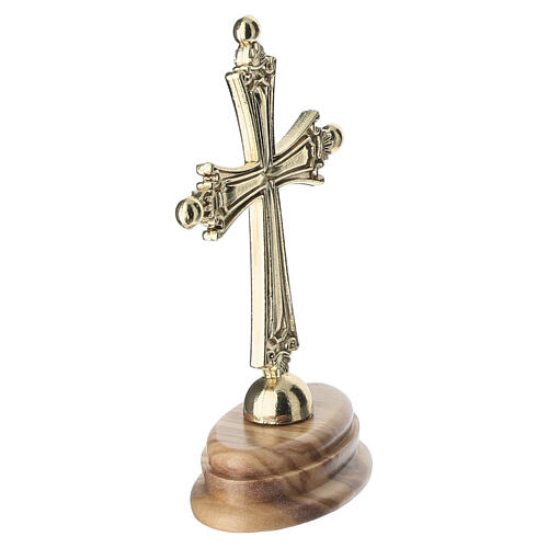 Crocifisso da tavolo Papa Leone XIV base legno ulivo 6x3 cm 2