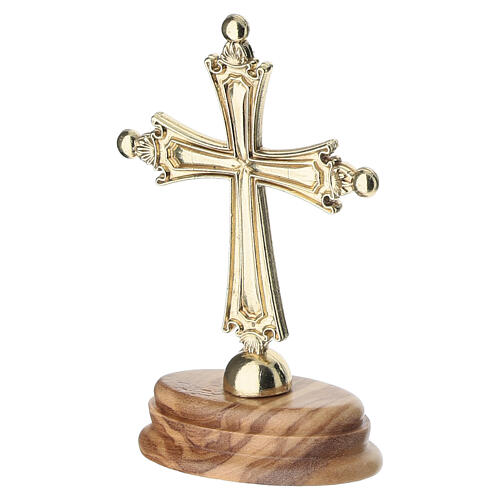 Crocifisso da tavolo Papa Leone XIV base legno ulivo 6x3 cm 3