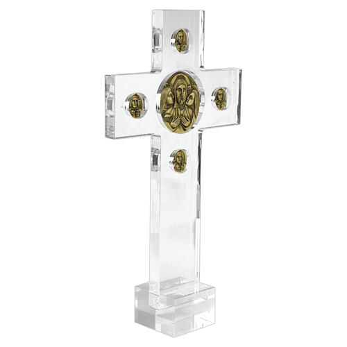 Croce in plexiglass bassorilievi circolari ottone brunito Pical Arte 1