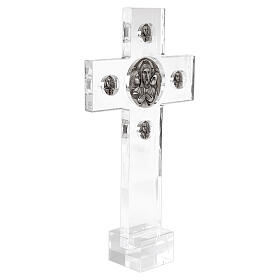 Croce in plexiglass bassorilievi circolari ottone placcato argento Pical Arte