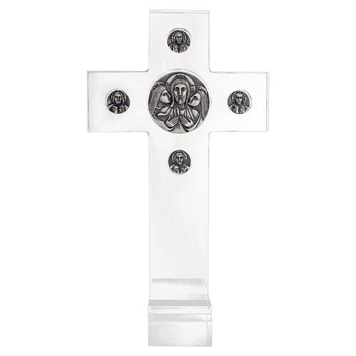 Croce in plexiglass bassorilievi circolari ottone placcato argento Pical Arte 2