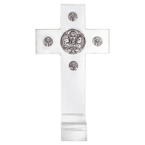 Plexiglass altar cross with circular bas-reliefs in 925 silver by Pical Arte 2