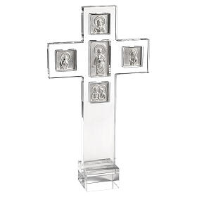 Plexiglass Cross with Square and Rectangular Bas-Reliefs, 925 Silver-Plated, Pical Arte