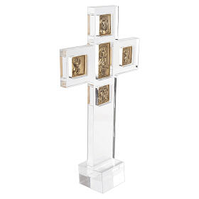 Plexiglass Cross with Square and Rectangular Bas-Reliefs, 18kt Gold-Plated, Pical Arte