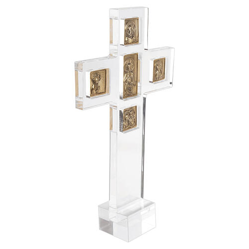 Plexiglass Cross with Square and Rectangular Bas-Reliefs, 18kt Gold-Plated, Pical Arte 1