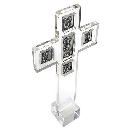 Plexiglass altar cross with square and rectangular bas-reliefs plated in burnished 925 silver by Pical Arte 1