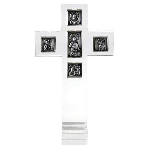 Plexiglass altar cross with square and rectangular bas-reliefs plated in burnished 925 silver by Pical Arte 2