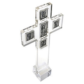 Plexiglass Cross with Square and Rectangular Bas-Reliefs, Antiqued 925 Silver-Plated, Pical Arte