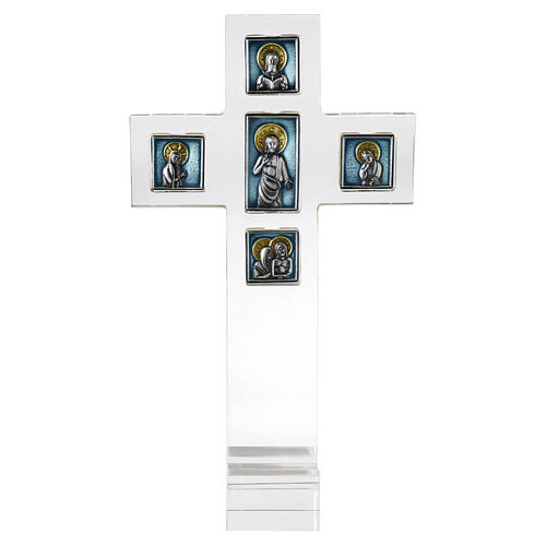 Plexiglass altar cross with coloured square and rectangular bas-reliefs plated in 925 silver by Pical Arte 1