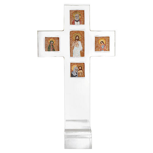 Plexiglass cross with square and rectangular mosaic-style iconography, Pical Arte 2