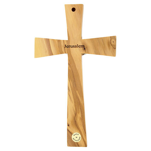 Croix murale en bois d'olivier de Terre Sainte profil linéaire 22x12,5 cm 4