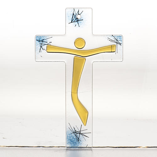 Crucifix moderne verre corps doré 1
