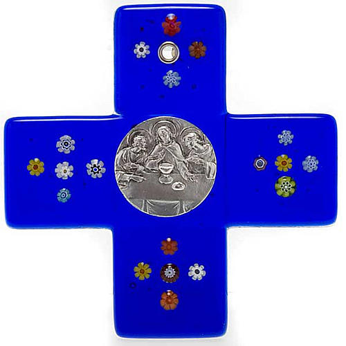 Krzyż szkło Murano niebieskie Cena Emmaus 1