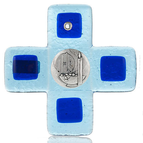 Cross in green Murano glass, IHS medal 1