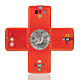 Cross in red Murano glass and Holy Spirit medal s1