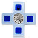 Crucifix verre Murano bleu plaque Eucharistie s1