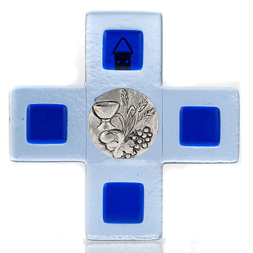 Cross in blue Murano glass and Eucharist medal 1