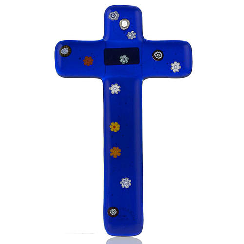 Krzyż szkło Murano i murrina niebieska 1