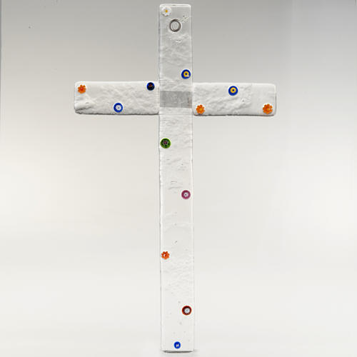 Cruz vidrio de Murano transparente y murrina 1