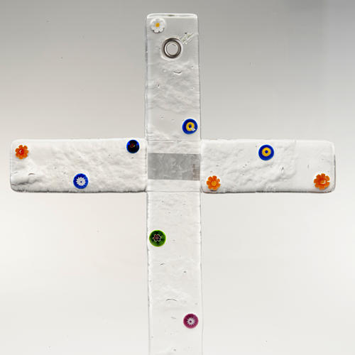 Crucifix verre Murano transparent et murrina 2