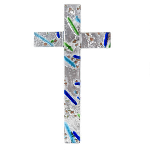 Crucifix verre Murano et feuille argent multicolore 2