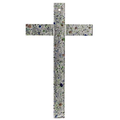 Crucifix verre Murano et feuille argent multicolore 1