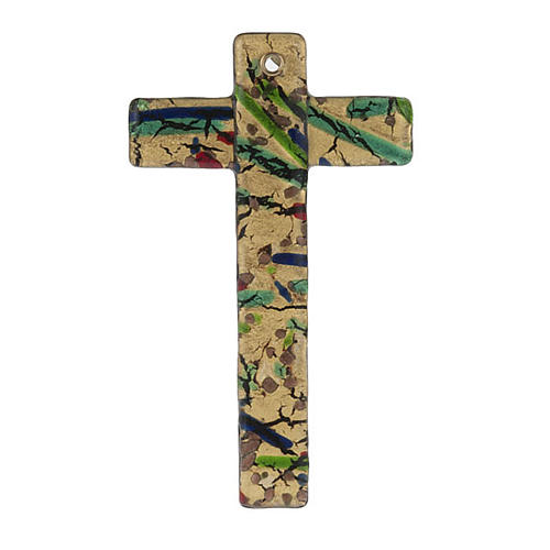 Croix verre de Murano feuille d'or multicolore 1
